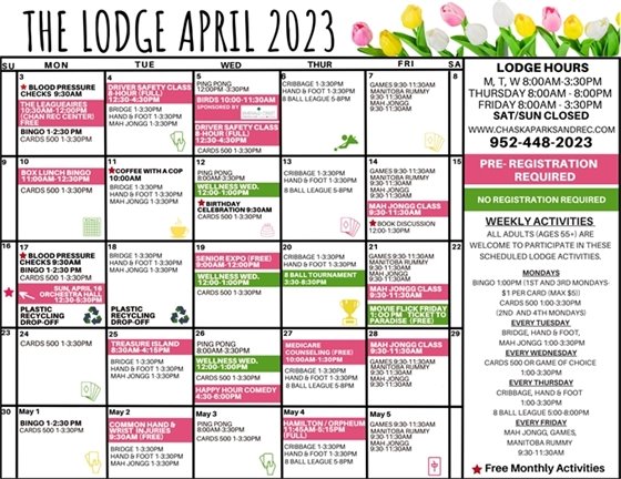 Image of the 2023 April Lodge Calendar