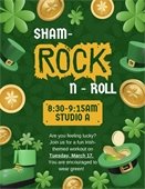 ShamRock and Roll Workout on Tuesday, March 17 from 8:30-9:15am.  Music and Treats to follow at The Lodge.
